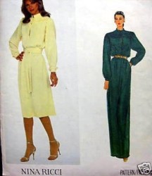 2352 VOGUE NINA RICCI LONG TUCK YOKE DRESS LENGTHS PATTERN 8, or 10, or 12, or 14 or 16 choice